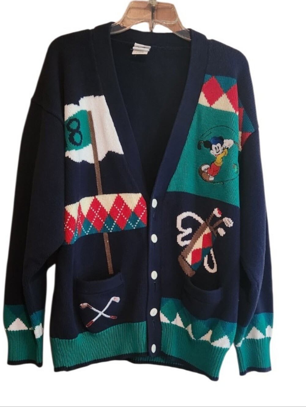 Vintage Disney Store Mickey Mouse Golf Motif Cardigan Sweater